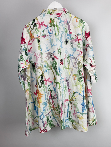 GRIZAS linen paint splatter blouse size L