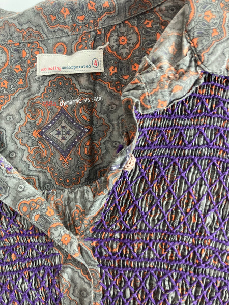 Old molly cotton printed and embroidered blouse size 4 (uk16/18)