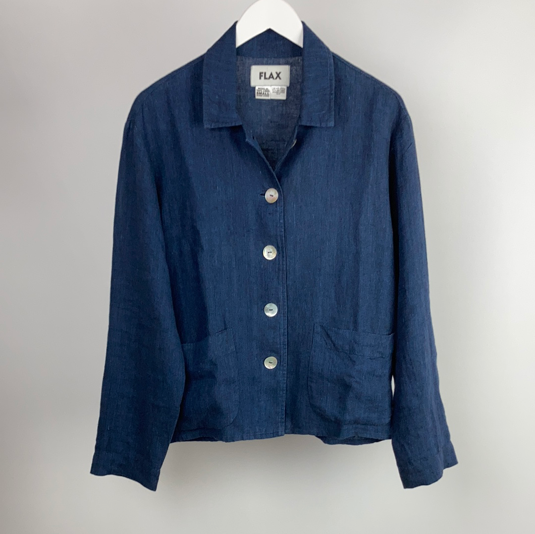Flax linen blue jacket size s ( fits uk 10-14)