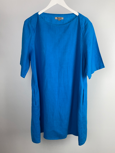 Flax linen blue tunic dress size m (uk 14/16)