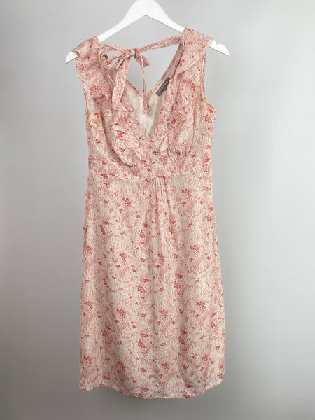 Jigsaw pink floral silk lined dress size uk10